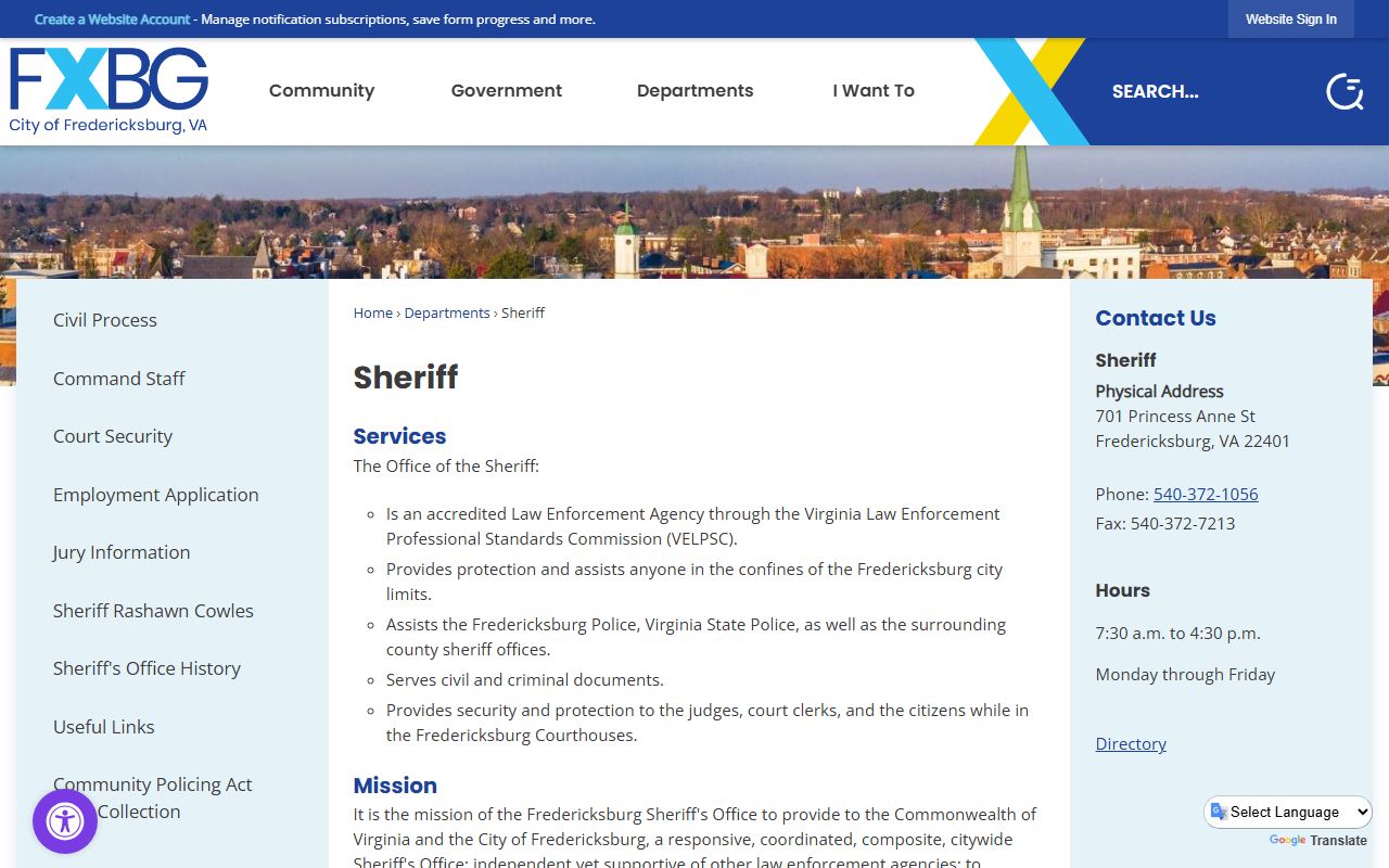 Fredericksburg Sheriff's Office Virginia 72 hour booking