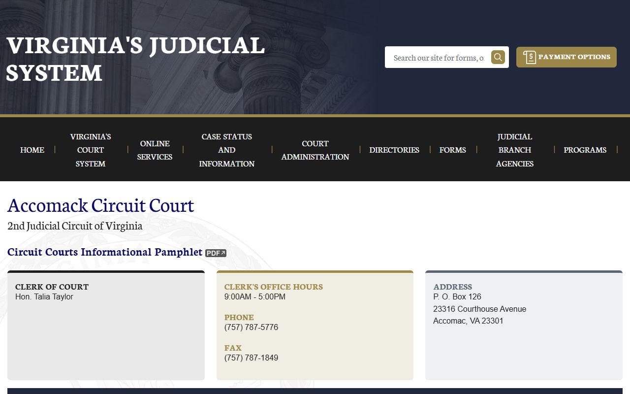 Accomack County Circuit Court 72 hour booking case lookup page