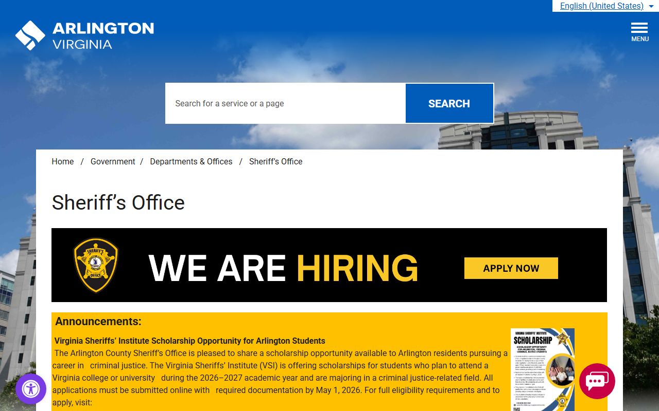 Arlington County Sheriff's Office 72 hour booking and inmate query