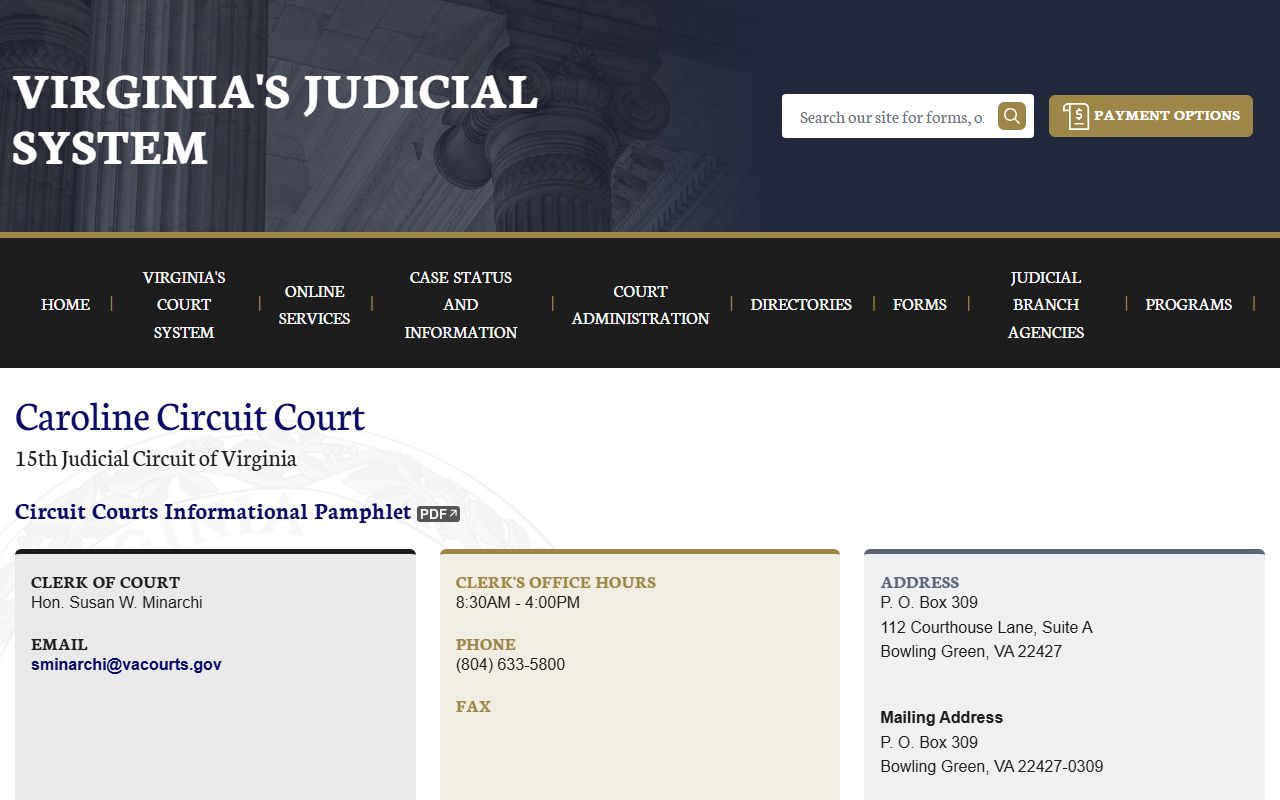 Caroline County Circuit Court 72 hour booking case lookup Virginia