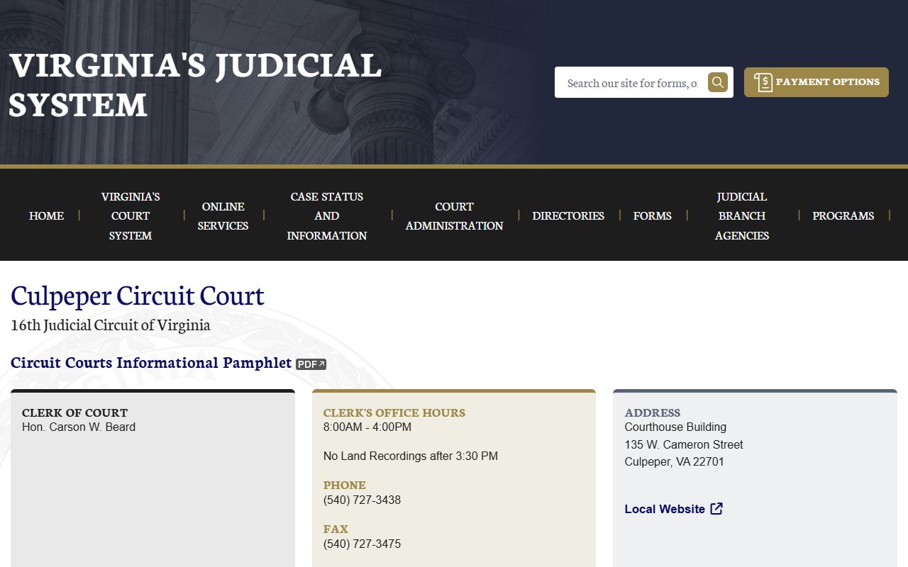 Culpeper County Circuit Court Culpeper County 72 hour booking case lookup