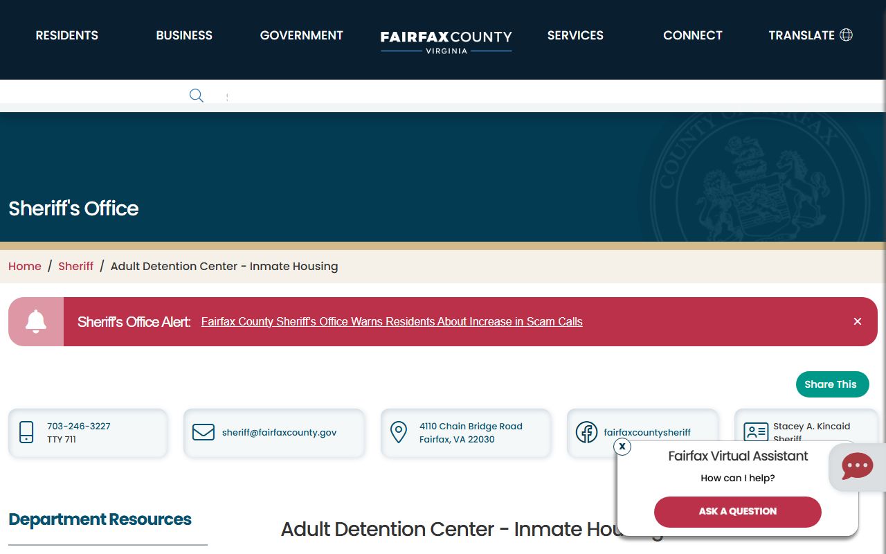Fairfax County Adult Detention Center Inmate Information Fairfax County 72 hour booking