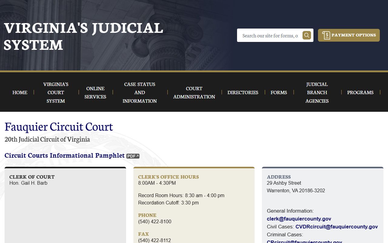 Fauquier County Circuit Court Fauquier County 72 hour booking case lookup