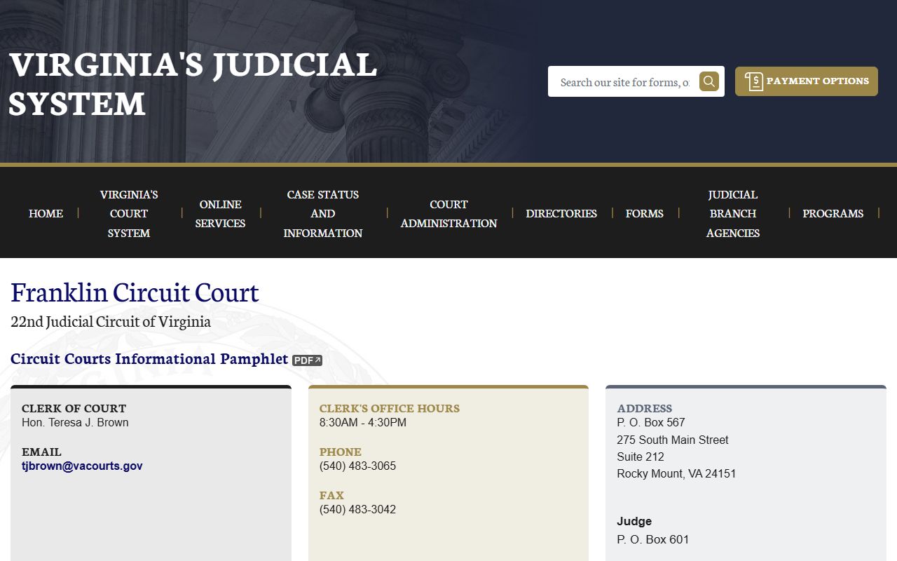 Franklin County Circuit Court 72 hour booking case lookup