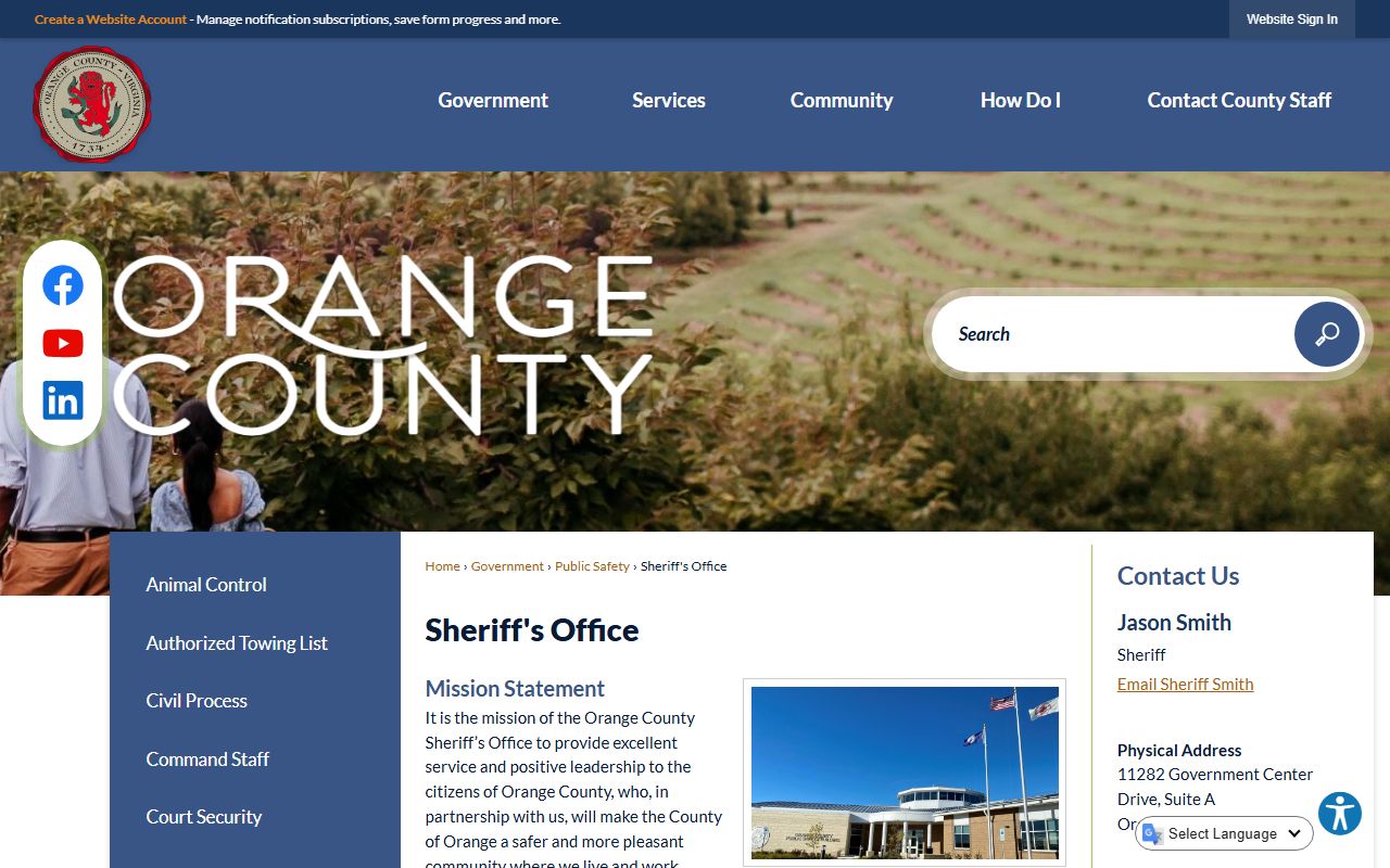 Orange County Sheriff's Office Virginia 72 hour booking