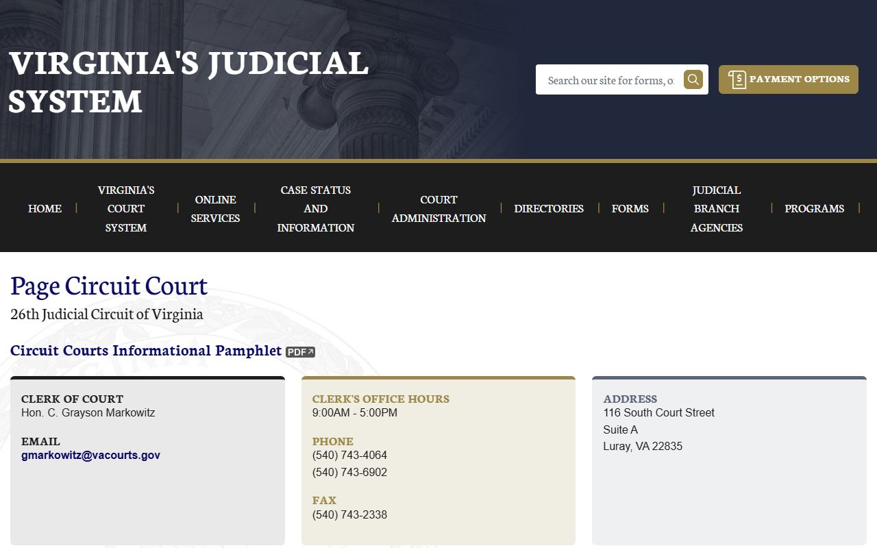 Page County Circuit Court Virginia 72 hour booking lookup
