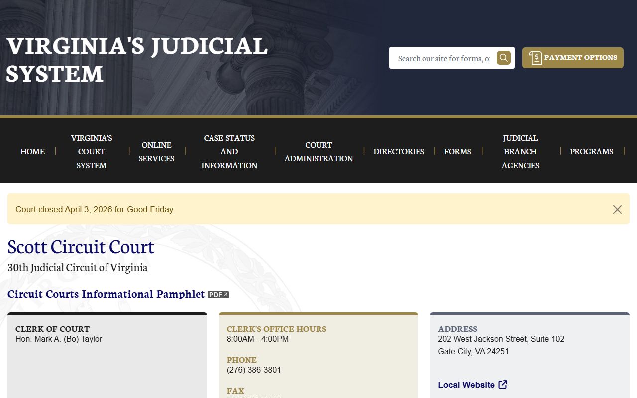 Scott County Circuit Court Virginia 72 hour booking case lookup