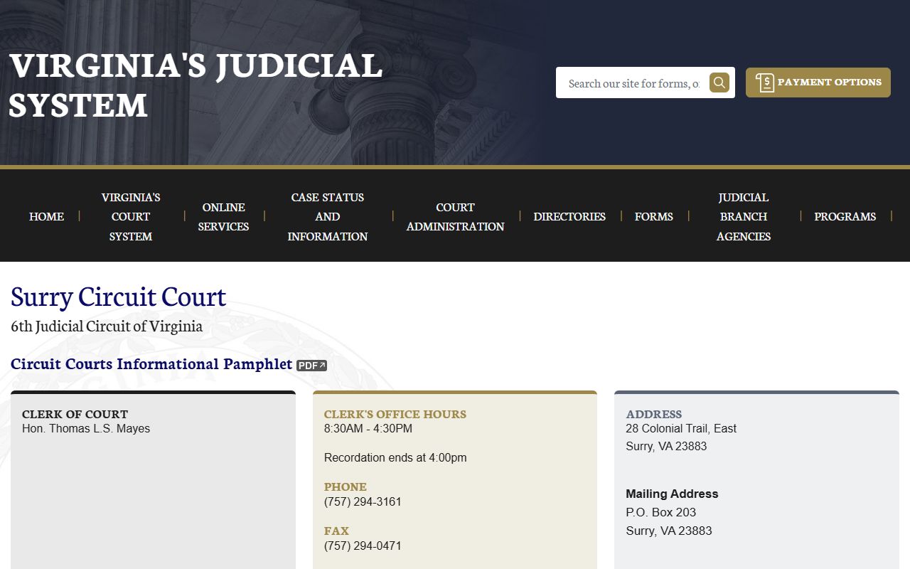 Surry County Circuit Court 72 hour booking case lookup page