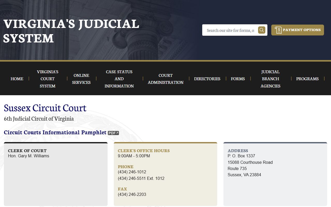 Sussex County Circuit Court 72 hour booking case lookup page