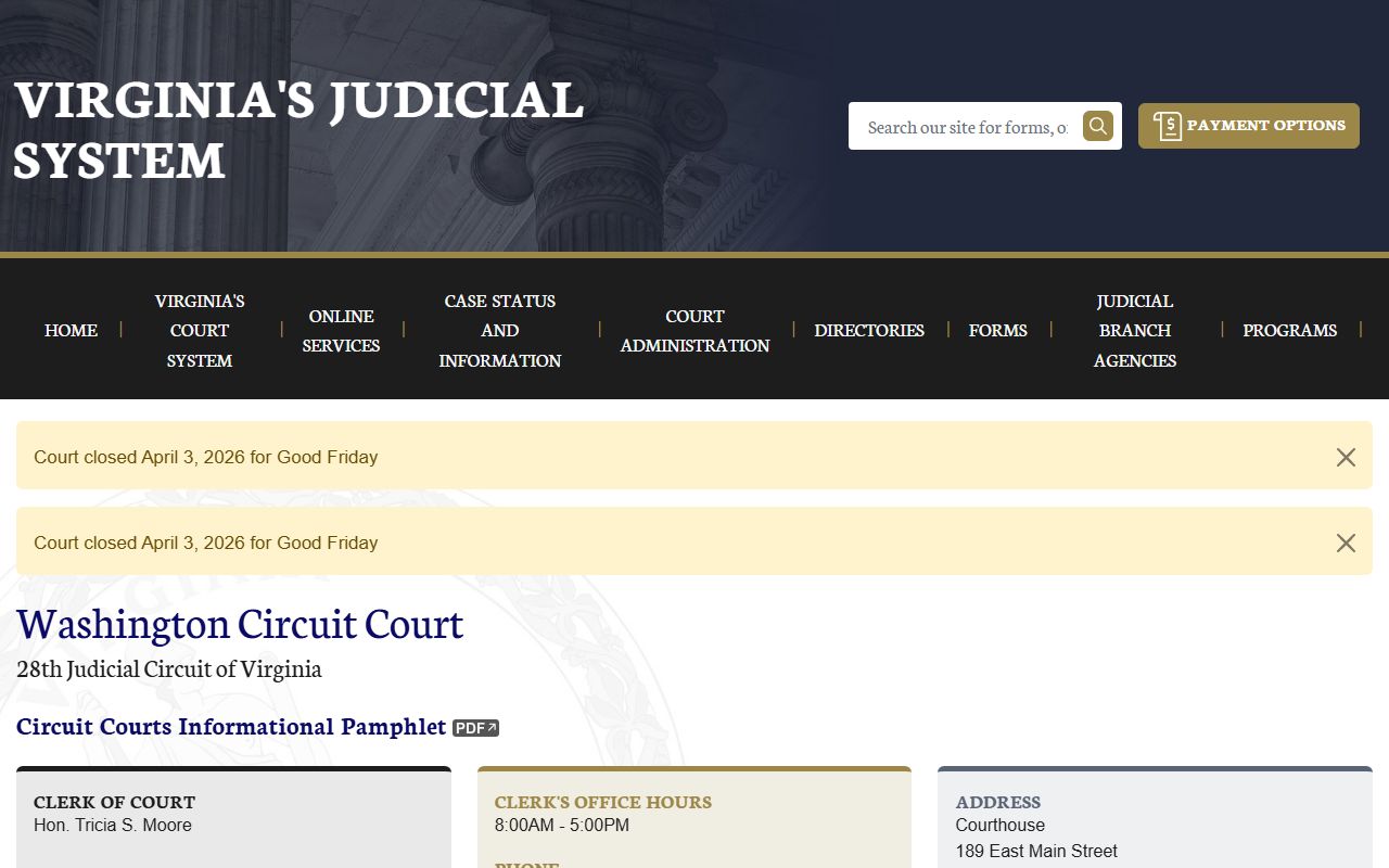 Washington County Circuit Court 72 hour booking case lookup page