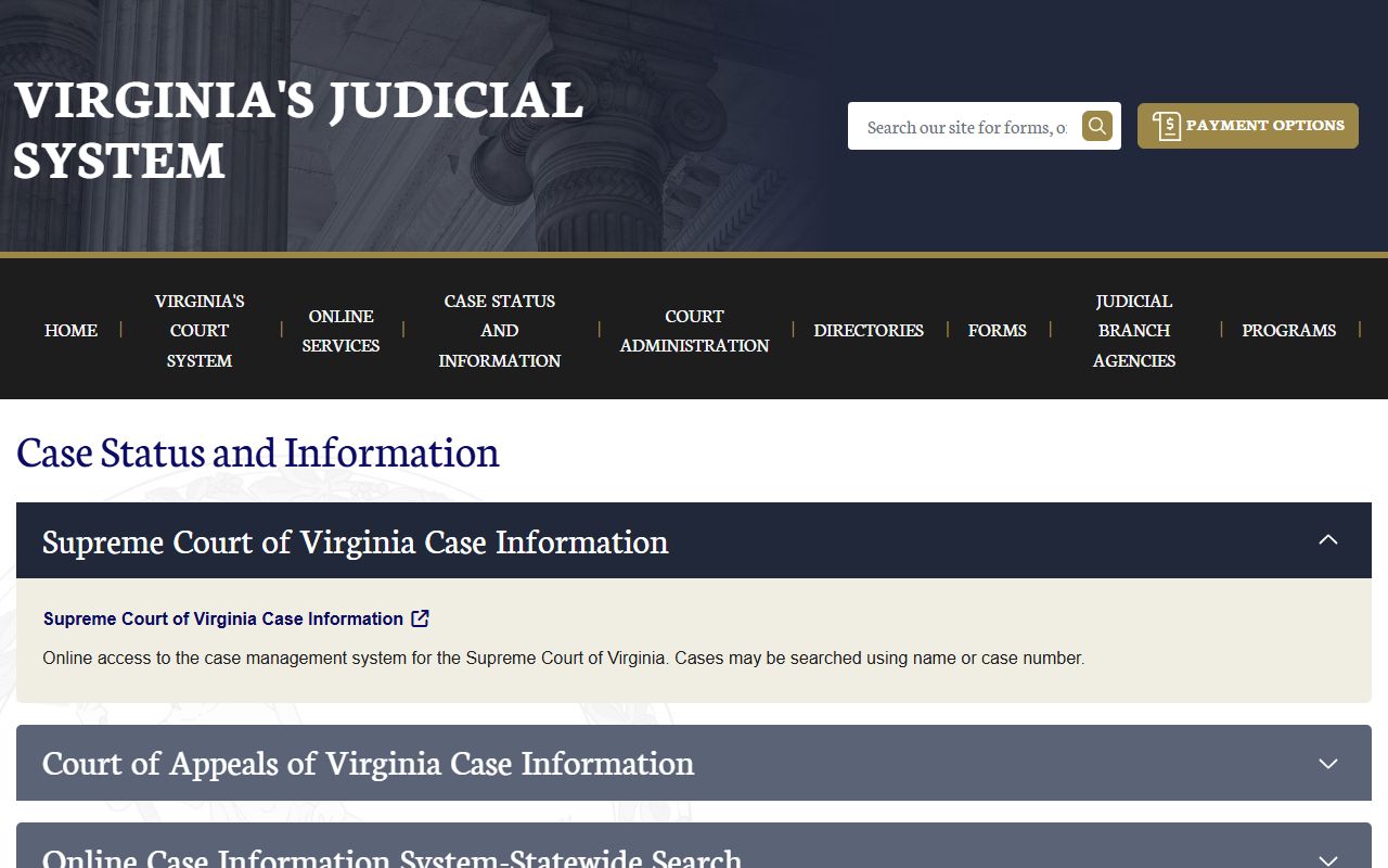 Virginia Courts Case Information System for 72 hour booking case lookup